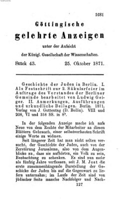 Göttingische gelehrte Anzeigen (Göttingische Zeitungen von gelehrten Sachen) Mittwoch 25. Oktober 1871