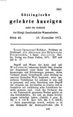 Göttingische gelehrte Anzeigen (Göttingische Zeitungen von gelehrten Sachen) Mittwoch 15. November 1871