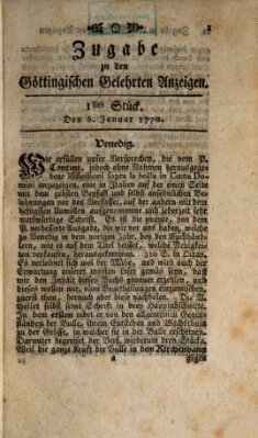 Göttingische Anzeigen von gelehrten Sachen. Zugabe (Göttingische Zeitungen von gelehrten Sachen) Samstag 6. Januar 1770