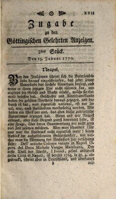 Göttingische Anzeigen von gelehrten Sachen. Zugabe (Göttingische Zeitungen von gelehrten Sachen) Samstag 13. Januar 1770