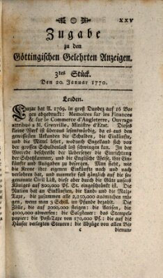 Göttingische Anzeigen von gelehrten Sachen. Zugabe (Göttingische Zeitungen von gelehrten Sachen) Samstag 20. Januar 1770