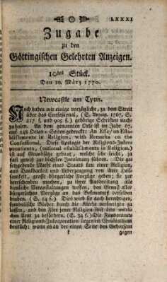 Göttingische Anzeigen von gelehrten Sachen. Zugabe (Göttingische Zeitungen von gelehrten Sachen) Samstag 10. März 1770