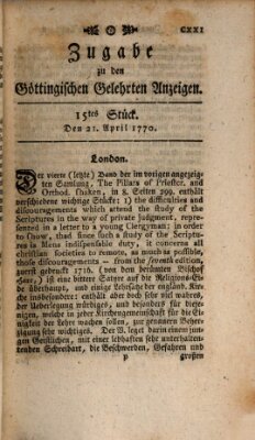 Göttingische Anzeigen von gelehrten Sachen. Zugabe (Göttingische Zeitungen von gelehrten Sachen) Samstag 21. April 1770