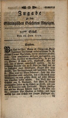 Göttingische Anzeigen von gelehrten Sachen. Zugabe (Göttingische Zeitungen von gelehrten Sachen) Samstag 16. Juni 1770