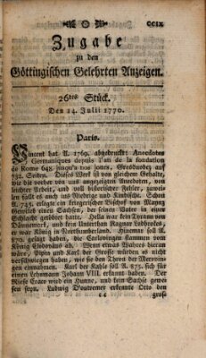 Göttingische Anzeigen von gelehrten Sachen. Zugabe (Göttingische Zeitungen von gelehrten Sachen) Samstag 14. Juli 1770