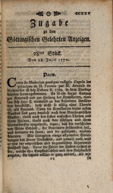 Göttingische Anzeigen von gelehrten Sachen. Zugabe (Göttingische Zeitungen von gelehrten Sachen) Samstag 28. Juli 1770