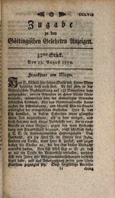 Göttingische Anzeigen von gelehrten Sachen. Zugabe (Göttingische Zeitungen von gelehrten Sachen) Samstag 25. August 1770