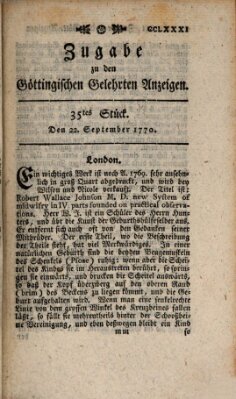 Göttingische Anzeigen von gelehrten Sachen. Zugabe (Göttingische Zeitungen von gelehrten Sachen) Samstag 22. September 1770