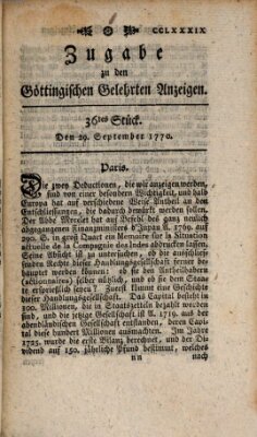 Göttingische Anzeigen von gelehrten Sachen. Zugabe (Göttingische Zeitungen von gelehrten Sachen) Samstag 29. September 1770