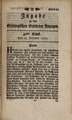 Göttingische Anzeigen von gelehrten Sachen. Zugabe (Göttingische Zeitungen von gelehrten Sachen) Samstag 27. Oktober 1770