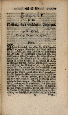 Göttingische Anzeigen von gelehrten Sachen. Zugabe (Göttingische Zeitungen von gelehrten Sachen) Samstag 24. November 1770