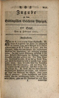 Göttingische Anzeigen von gelehrten Sachen. Zugabe (Göttingische Zeitungen von gelehrten Sachen) Samstag 9. Februar 1771