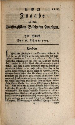 Göttingische Anzeigen von gelehrten Sachen. Zugabe (Göttingische Zeitungen von gelehrten Sachen) Samstag 16. Februar 1771