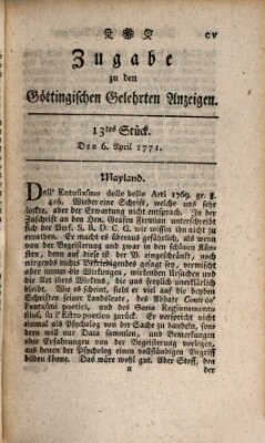 Göttingische Anzeigen von gelehrten Sachen. Zugabe (Göttingische Zeitungen von gelehrten Sachen) Samstag 6. April 1771