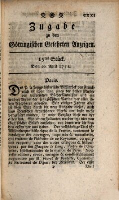 Göttingische Anzeigen von gelehrten Sachen. Zugabe (Göttingische Zeitungen von gelehrten Sachen) Samstag 20. April 1771