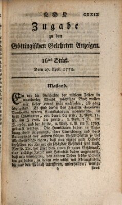 Göttingische Anzeigen von gelehrten Sachen. Zugabe (Göttingische Zeitungen von gelehrten Sachen) Samstag 27. April 1771