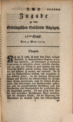 Göttingische Anzeigen von gelehrten Sachen. Zugabe (Göttingische Zeitungen von gelehrten Sachen) Samstag 4. Mai 1771