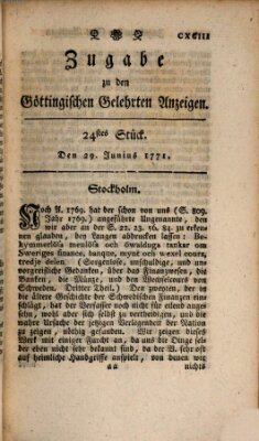 Göttingische Anzeigen von gelehrten Sachen. Zugabe (Göttingische Zeitungen von gelehrten Sachen) Samstag 29. Juni 1771