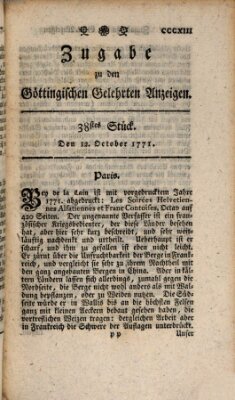 Göttingische Anzeigen von gelehrten Sachen. Zugabe (Göttingische Zeitungen von gelehrten Sachen) Samstag 12. Oktober 1771