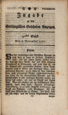 Göttingische Anzeigen von gelehrten Sachen. Zugabe (Göttingische Zeitungen von gelehrten Sachen) Samstag 9. November 1771