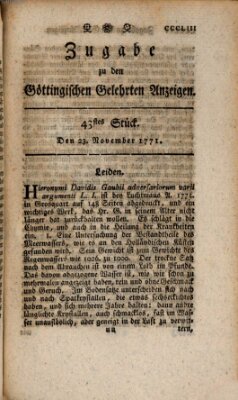 Göttingische Anzeigen von gelehrten Sachen. Zugabe (Göttingische Zeitungen von gelehrten Sachen) Samstag 23. November 1771