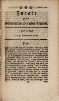 Göttingische Anzeigen von gelehrten Sachen. Zugabe (Göttingische Zeitungen von gelehrten Sachen) Samstag 7. Dezember 1771