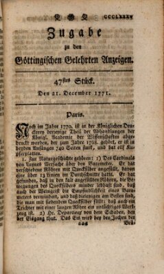 Göttingische Anzeigen von gelehrten Sachen. Zugabe (Göttingische Zeitungen von gelehrten Sachen) Samstag 21. Dezember 1771