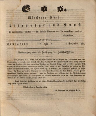 Eos Samstag 4. Dezember 1830