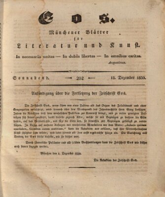 Eos Samstag 18. Dezember 1830