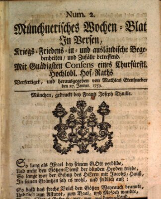 Münchnerisches Wochenblatt In Versen Samstag 27. Januar 1759