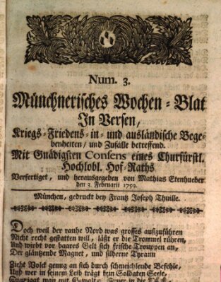 Münchnerisches Wochenblatt In Versen Samstag 3. Februar 1759