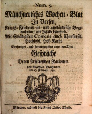 Münchnerisches Wochenblatt In Versen Samstag 17. Februar 1759