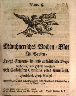 Münchnerisches Wochenblatt In Versen Samstag 10. März 1759