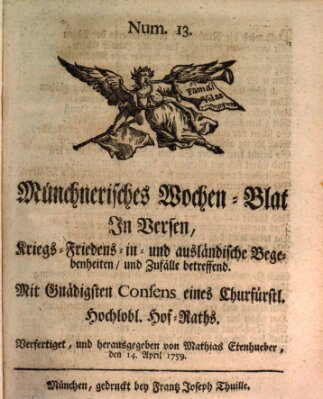 Münchnerisches Wochenblatt In Versen Samstag 14. April 1759