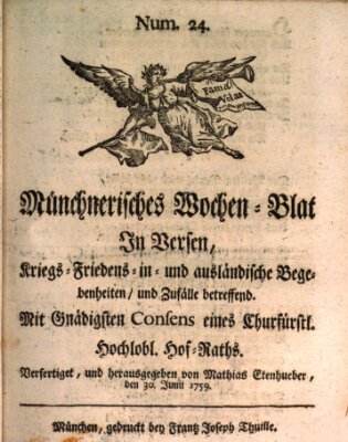 Münchnerisches Wochenblatt In Versen Samstag 30. Juni 1759