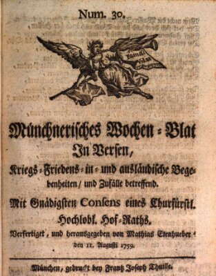 Münchnerisches Wochenblatt In Versen Samstag 11. August 1759