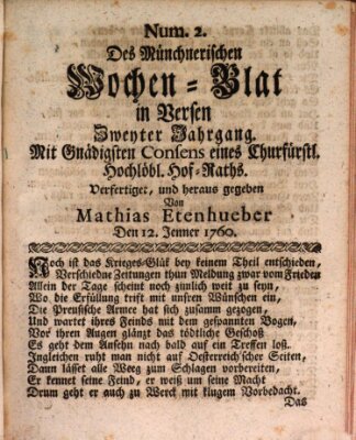 Münchnerisches Wochenblatt In Versen Samstag 12. Januar 1760