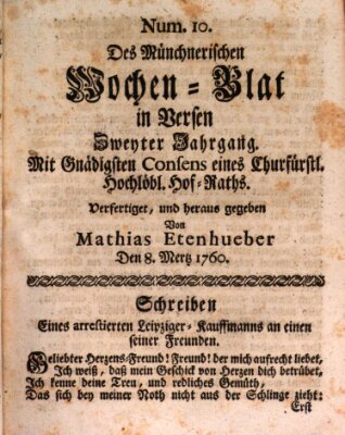 Münchnerisches Wochenblatt In Versen Samstag 8. März 1760