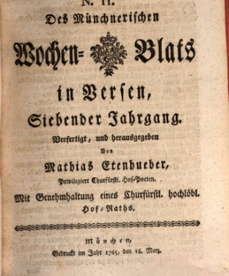 Münchnerisches Wochenblatt In Versen Samstag 16. März 1765