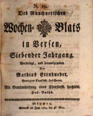 Münchnerisches Wochenblatt In Versen Samstag 4. Mai 1765