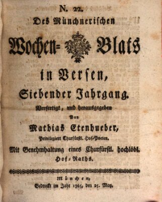 Münchnerisches Wochenblatt In Versen Samstag 25. Mai 1765