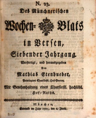 Münchnerisches Wochenblatt In Versen Samstag 1. Juni 1765