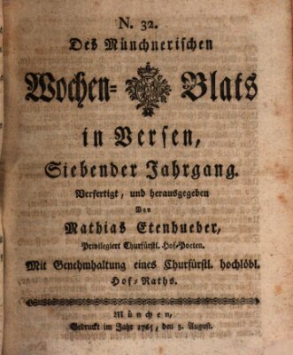 Münchnerisches Wochenblatt In Versen Samstag 3. August 1765