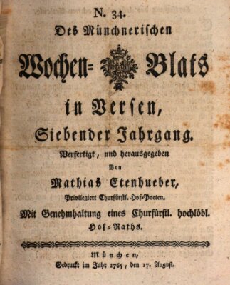 Münchnerisches Wochenblatt In Versen Samstag 17. August 1765