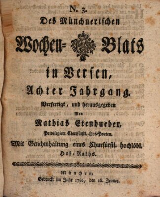 Münchnerisches Wochenblatt In Versen Samstag 18. Januar 1766