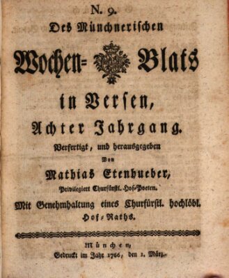 Münchnerisches Wochenblatt In Versen Samstag 1. März 1766