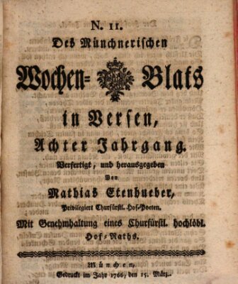 Münchnerisches Wochenblatt In Versen Samstag 15. März 1766