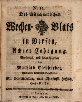 Münchnerisches Wochenblatt In Versen Samstag 22. März 1766