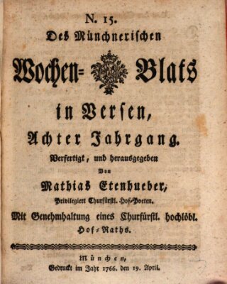 Münchnerisches Wochenblatt In Versen Samstag 19. April 1766