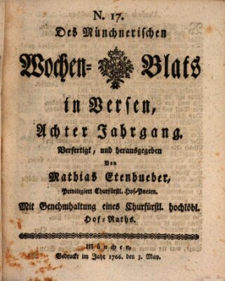 Münchnerisches Wochenblatt In Versen Samstag 3. Mai 1766